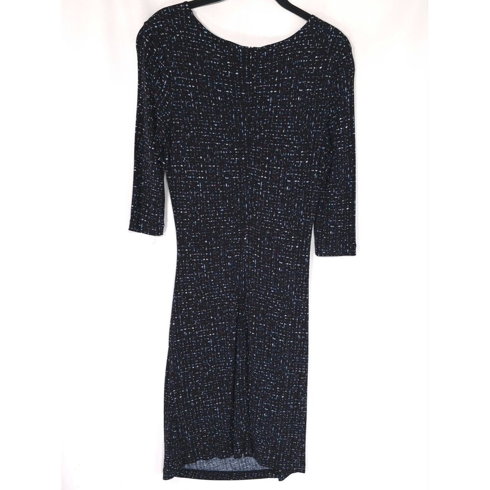 HUGO BOSS Women's Knee Dress SMALL 3/4 Sleeve Sheath Midi Black Blue EPULINA